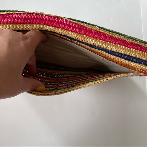 Vintage 1980s Rattan Envelope Clutch Large Rainbow Stripe Made in Hong Kong GUC - Picture 4 of 8